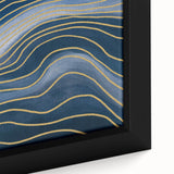 Fluid Abstract Wall Art – Navy Blue & Gold Wave Canvas