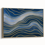 Fluid Abstract Wall Art – Navy Blue & Gold Wave Canvas