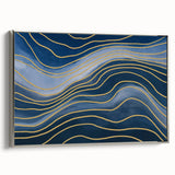 Fluid Abstract Wall Art – Navy Blue & Gold Wave Canvas