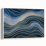 Fluid Abstract Wall Art – Navy Blue & Gold Wave Canvas