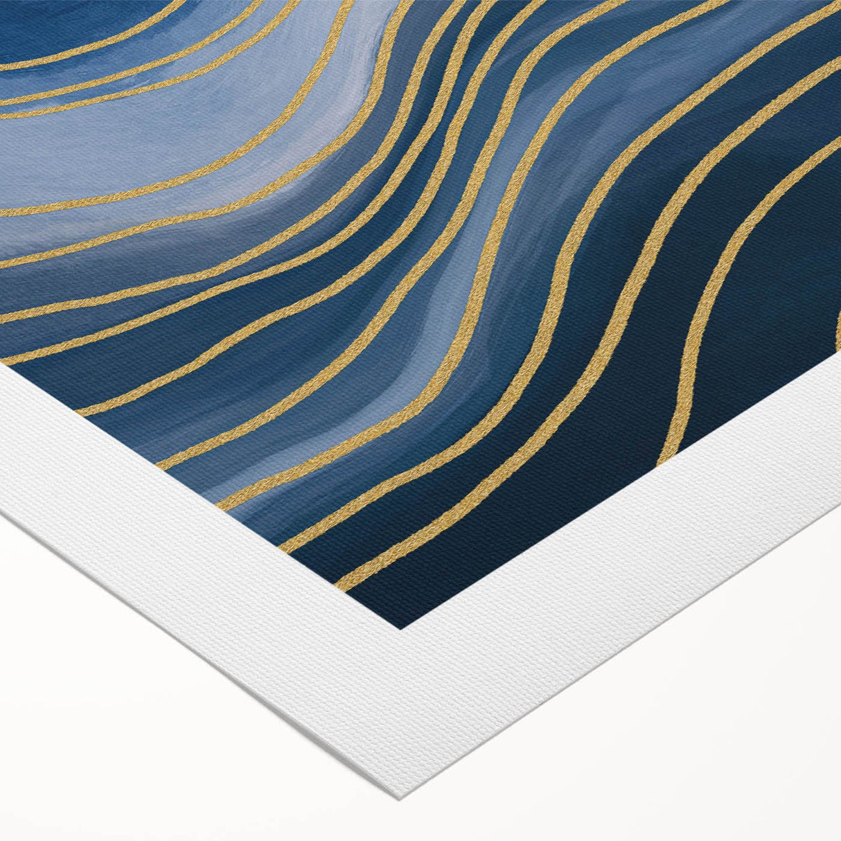 Fluid Abstract Wall Art – Navy Blue & Gold Wave Canvas