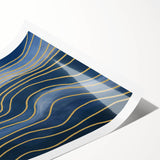 Fluid Abstract Wall Art – Navy Blue & Gold Wave Canvas