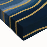 Fluid Abstract Wall Art – Navy Blue & Gold Wave Canvas