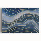 Fluid Abstract Wall Art – Navy Blue & Gold Wave Canvas