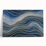 Fluid Abstract Wall Art – Navy Blue & Gold Wave Canvas