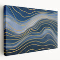 Fluid Abstract Wall Art – Navy Blue & Gold Wave Canvas