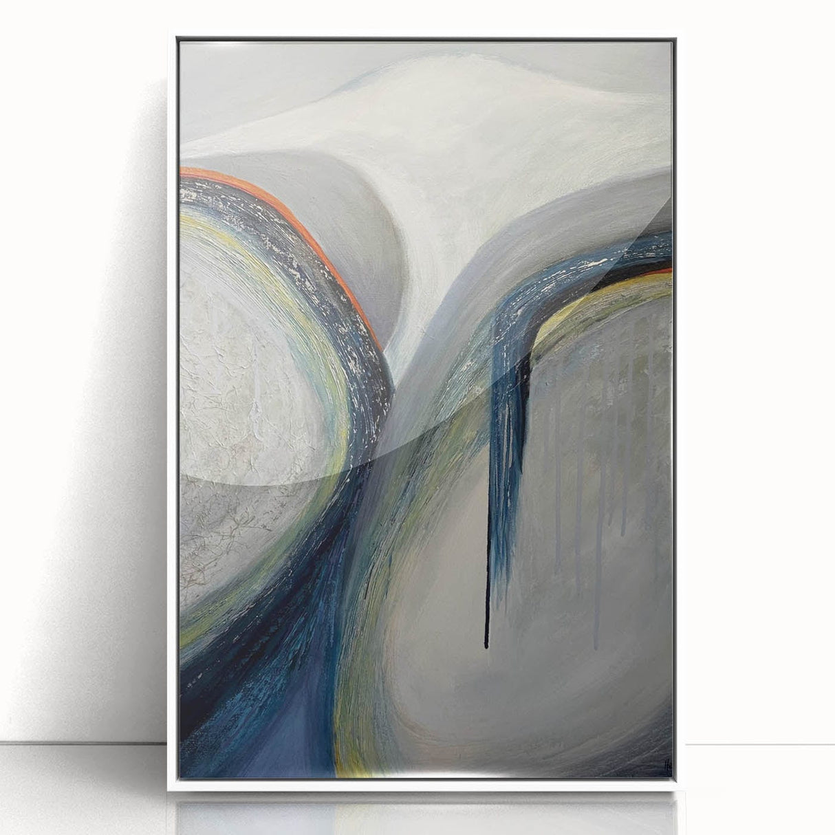 Moody Modern Wall Art – Abstract Gray & Blue Fluid Painting