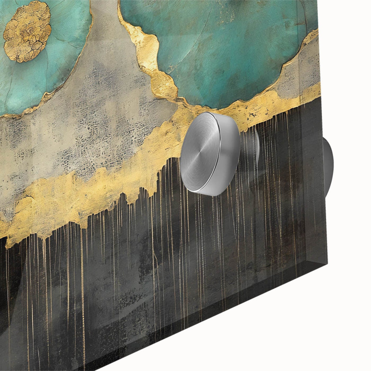 Golden Bloom – Fluid Acrylic Wall Decor with Turquoise Accents
