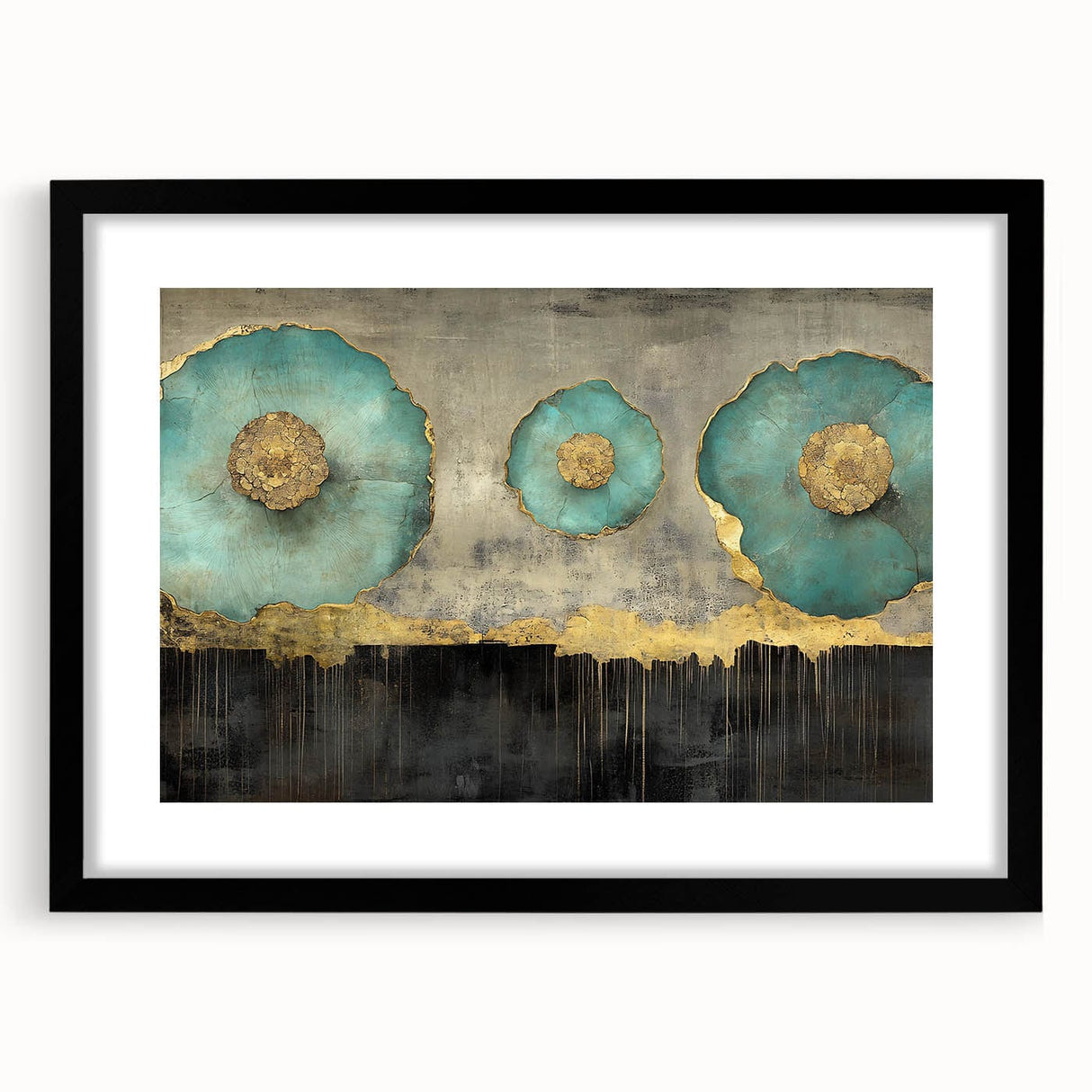 Golden Bloom – Fluid Acrylic Wall Decor with Turquoise Accents