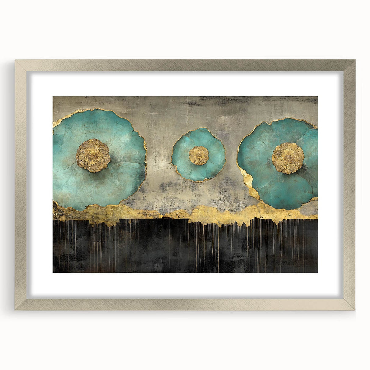 Golden Bloom – Fluid Acrylic Wall Decor with Turquoise Accents