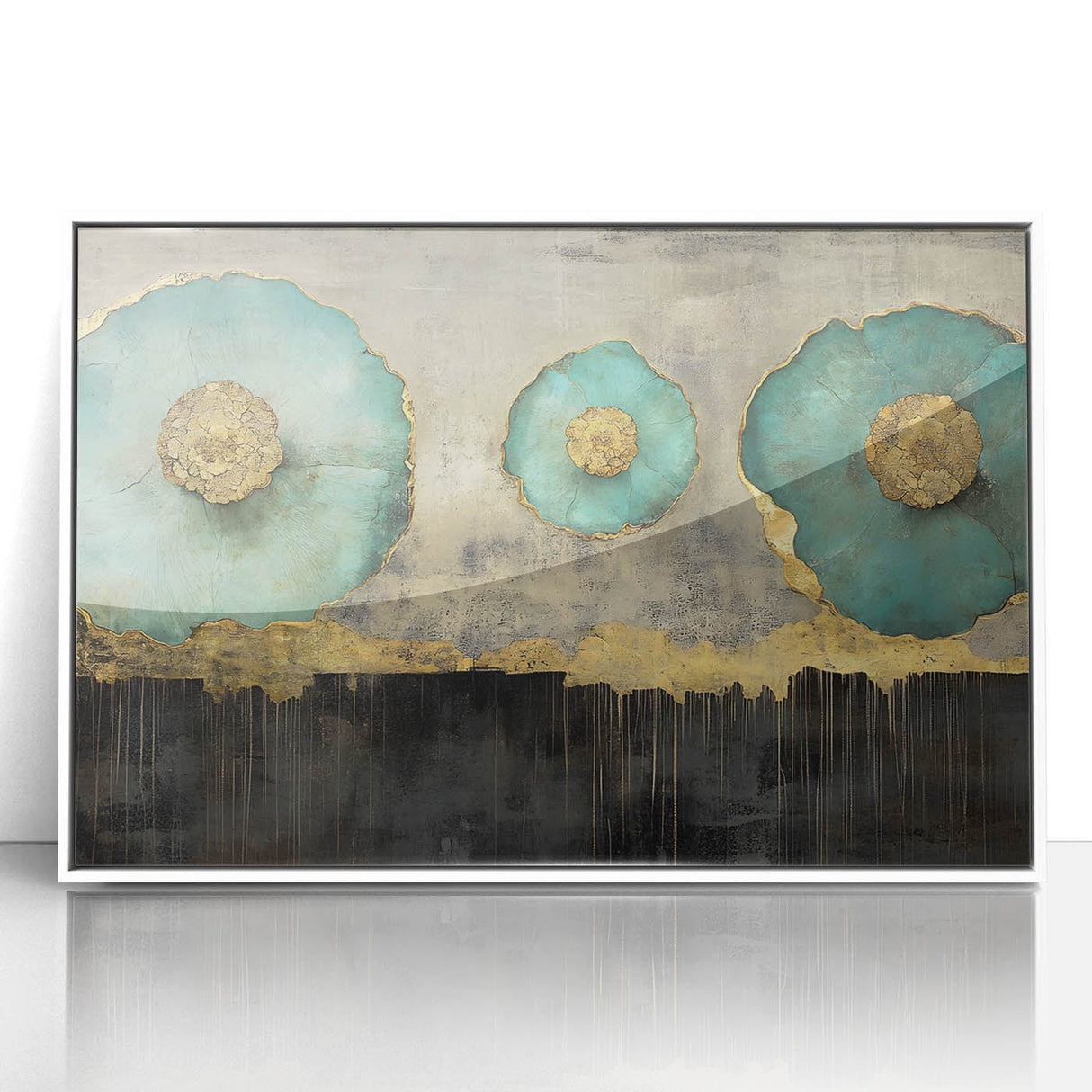 Golden Bloom – Fluid Acrylic Wall Decor with Turquoise Accents