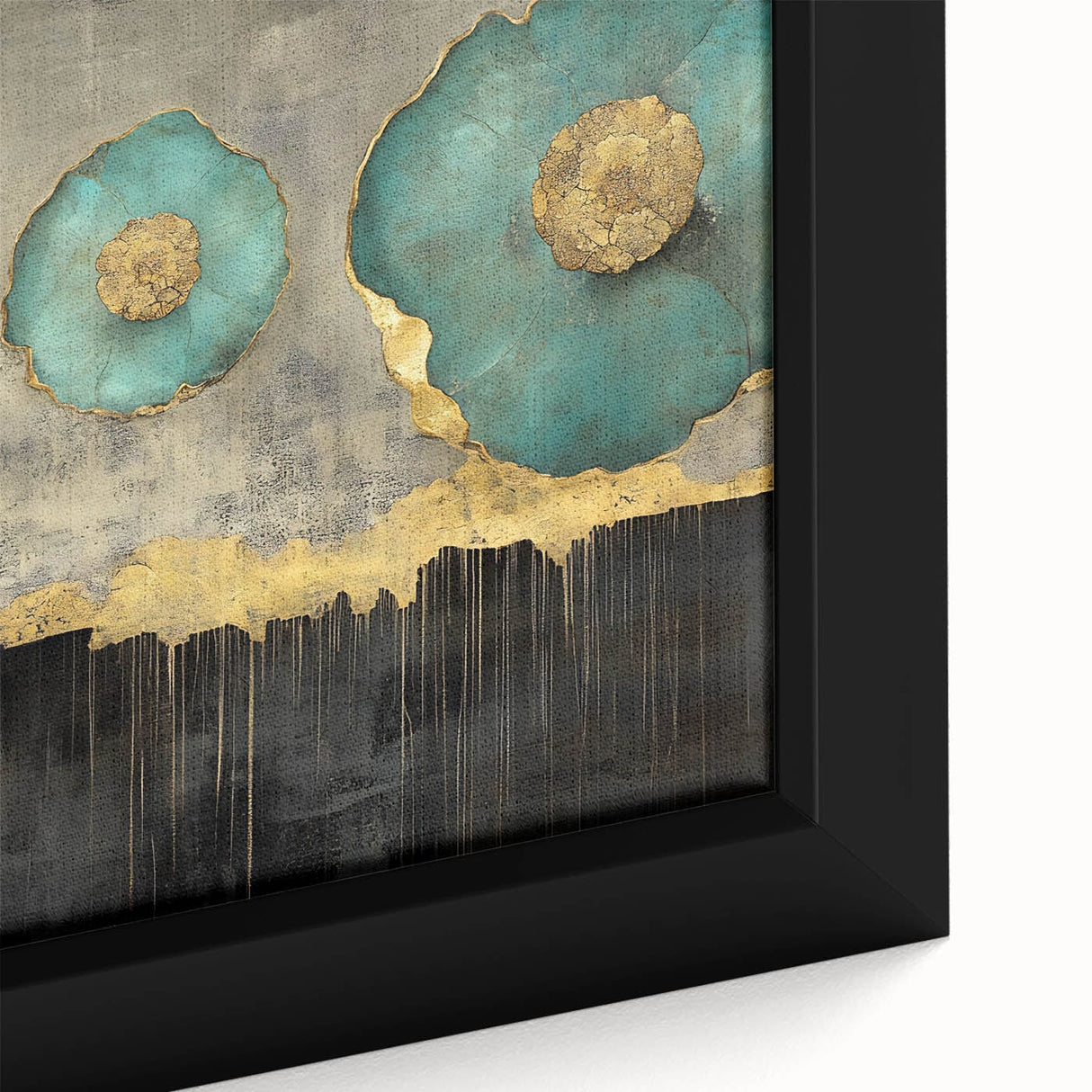 Golden Bloom – Fluid Acrylic Wall Decor with Turquoise Accents