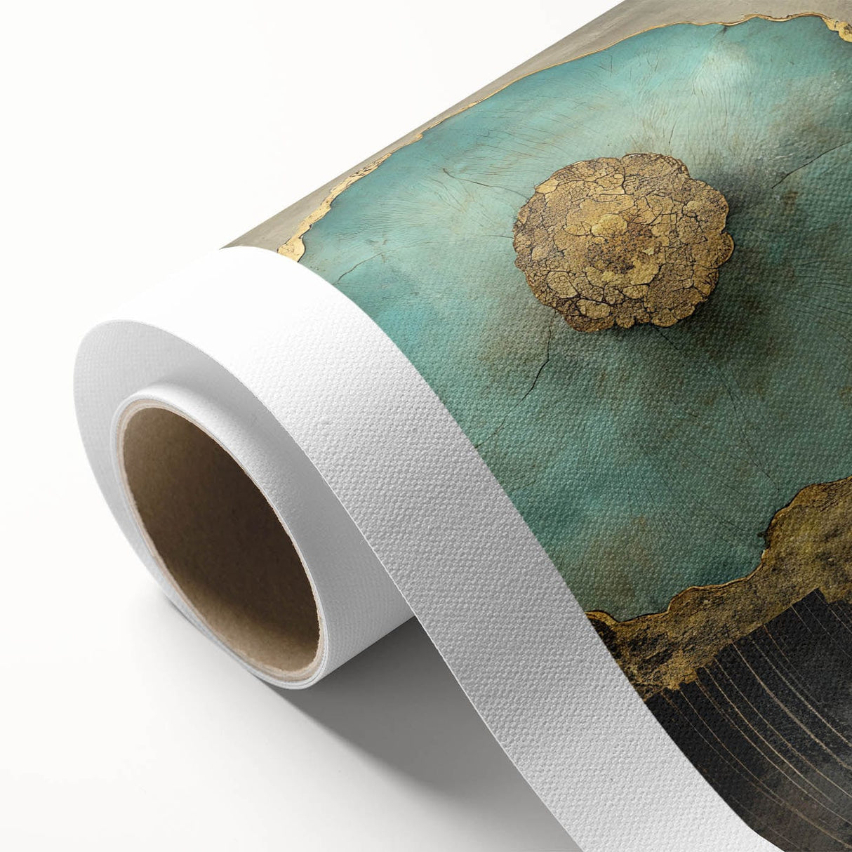 Golden Bloom – Fluid Acrylic Wall Decor with Turquoise Accents