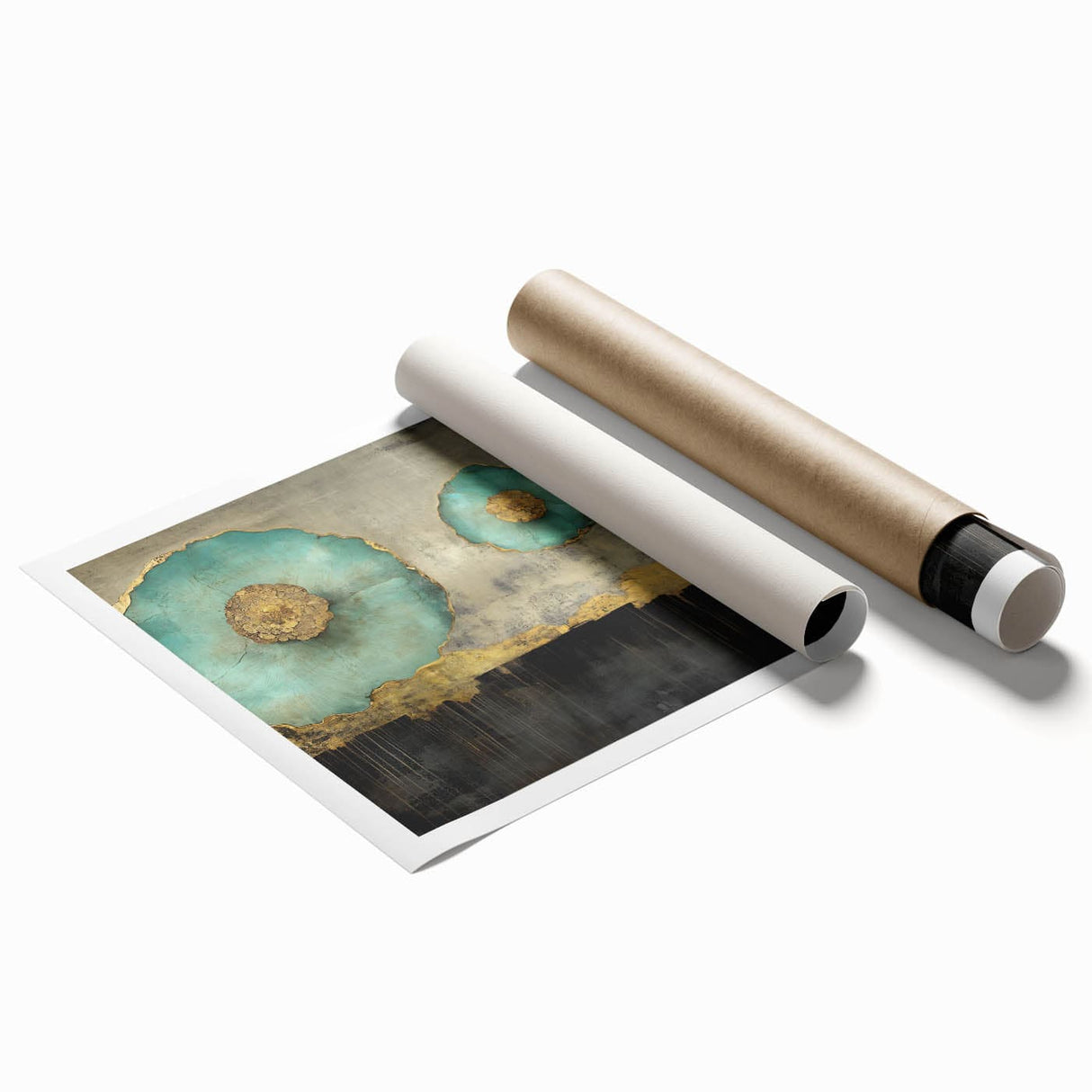 Golden Bloom – Fluid Acrylic Wall Decor with Turquoise Accents