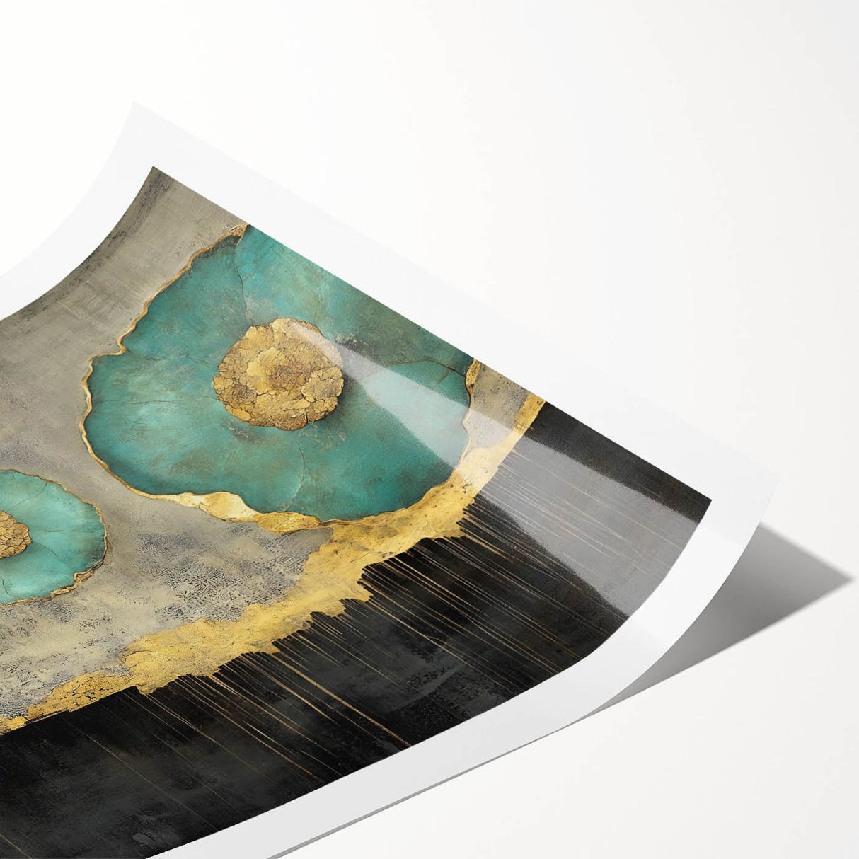 Golden Bloom – Fluid Acrylic Wall Decor with Turquoise Accents