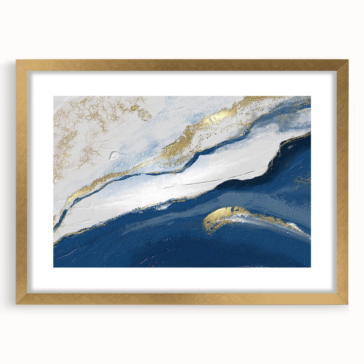 Earthen Harmony Abstracts – Navy Blue and Gold Modern Wall Art