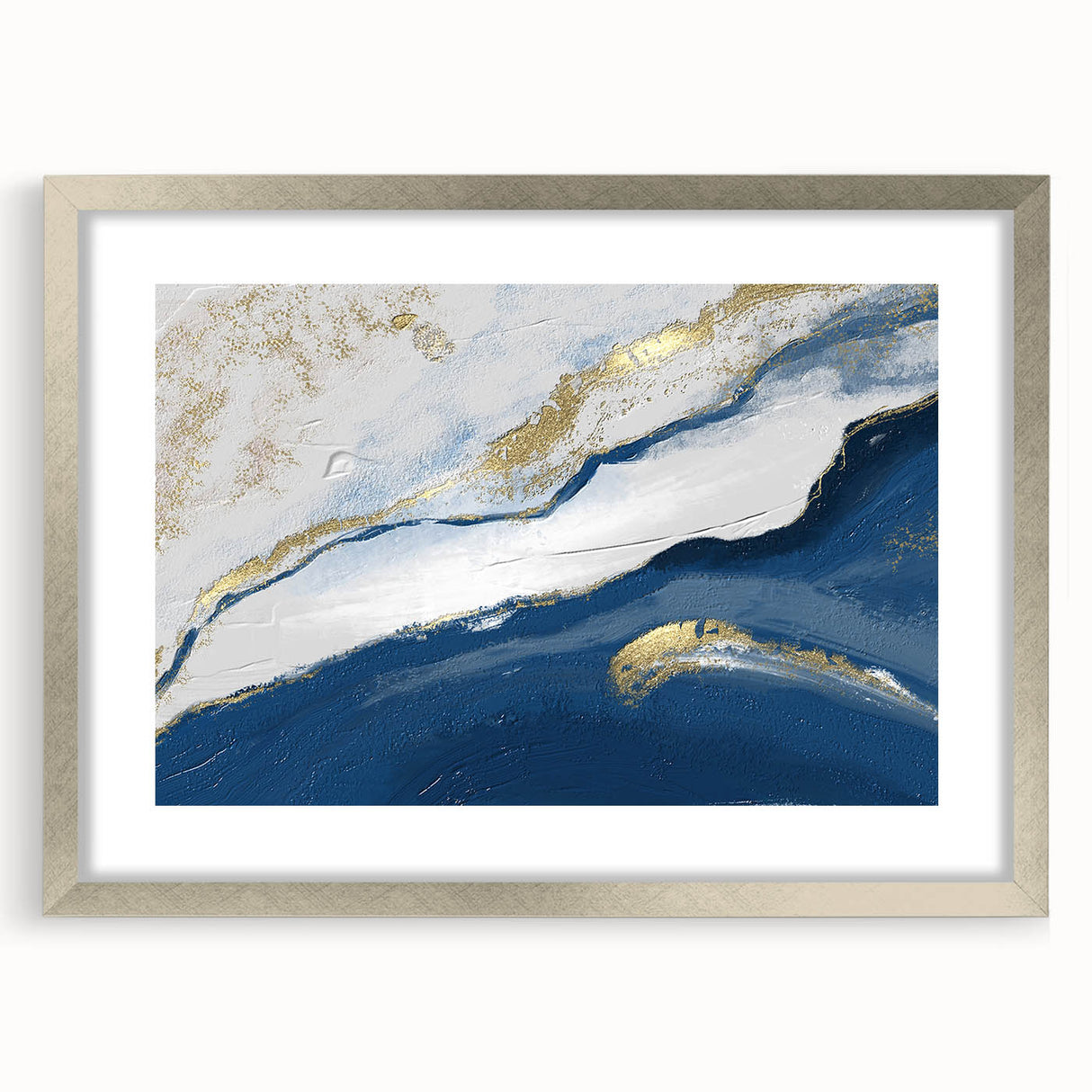 Earthen Harmony Abstracts – Navy Blue and Gold Modern Wall Art