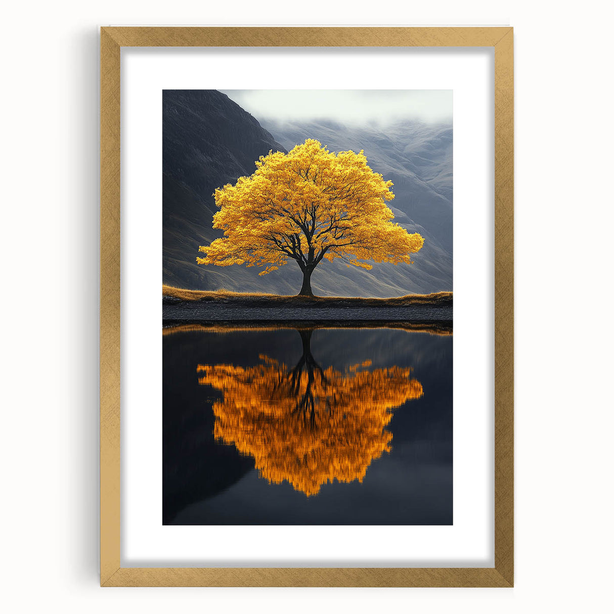 Golden Tree Reflection – Majestic Nature Art Print