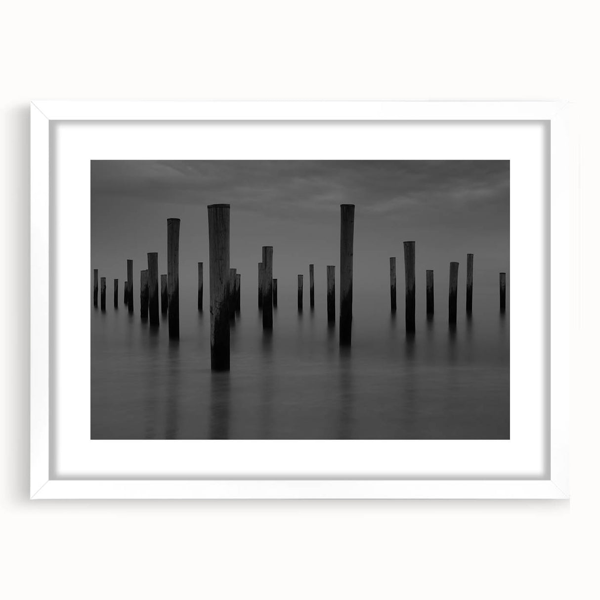 Contemporary Minimalist Nature Art – Pier Posts in Silent Water