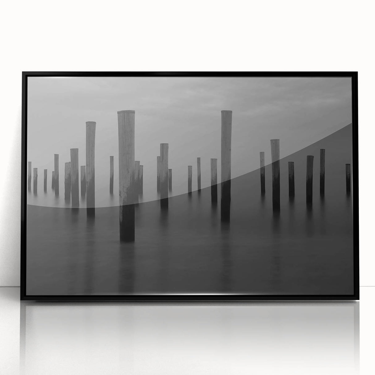 Contemporary Minimalist Nature Art – Pier Posts in Silent Water