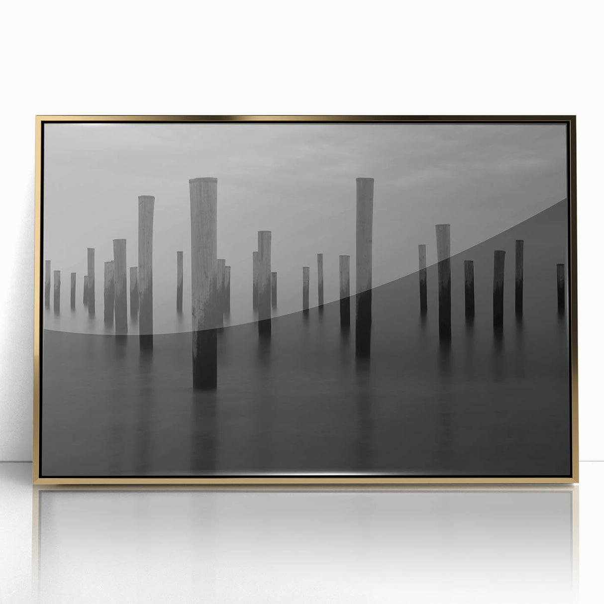 Contemporary Minimalist Nature Art – Pier Posts in Silent Water