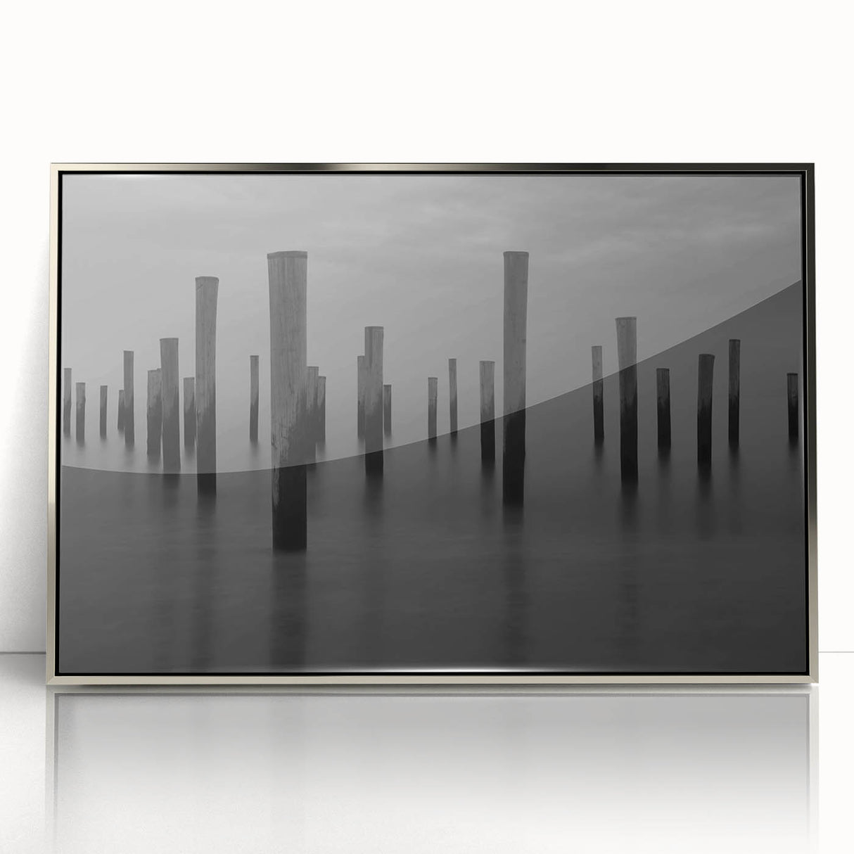 Contemporary Minimalist Nature Art – Pier Posts in Silent Water