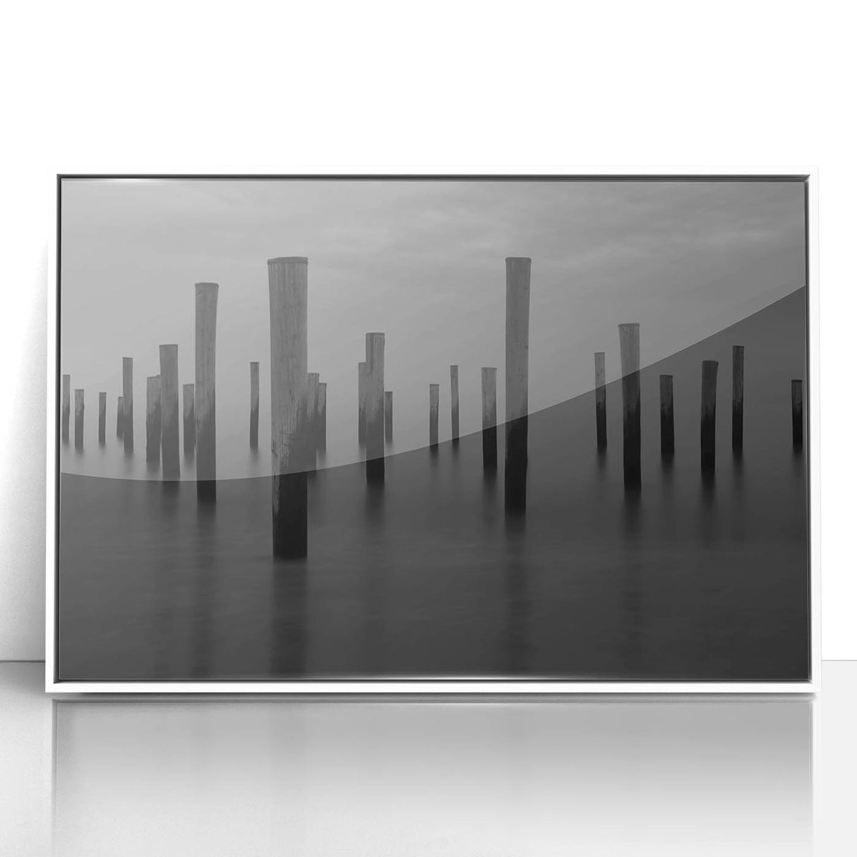 Contemporary Minimalist Nature Art – Pier Posts in Silent Water