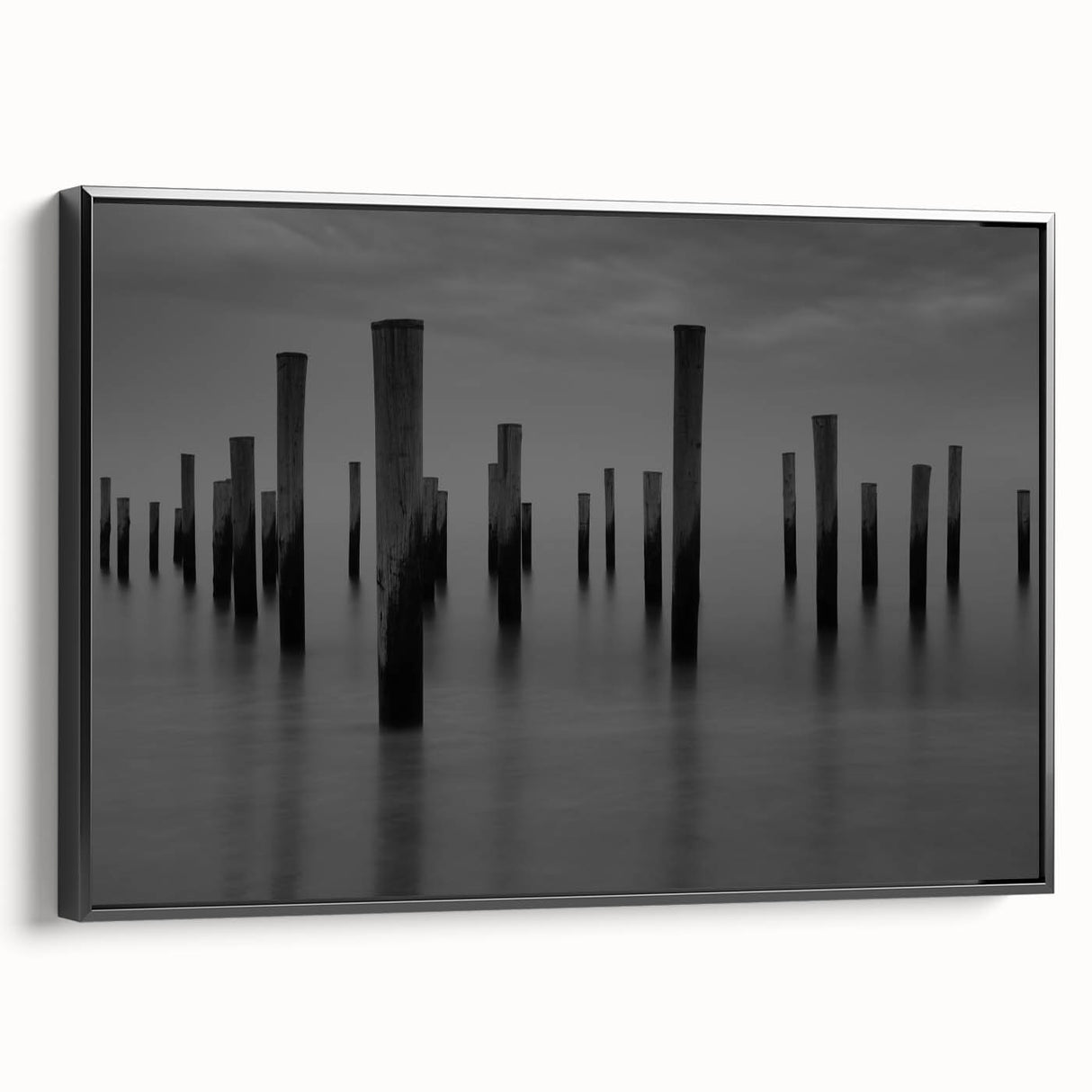 Contemporary Minimalist Nature Art – Pier Posts in Silent Water