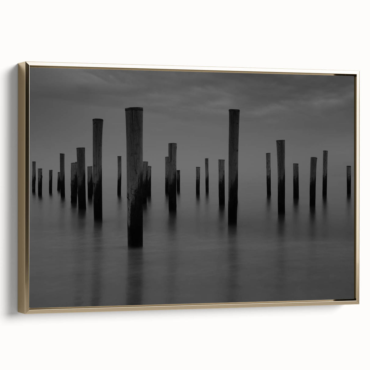 Contemporary Minimalist Nature Art – Pier Posts in Silent Water