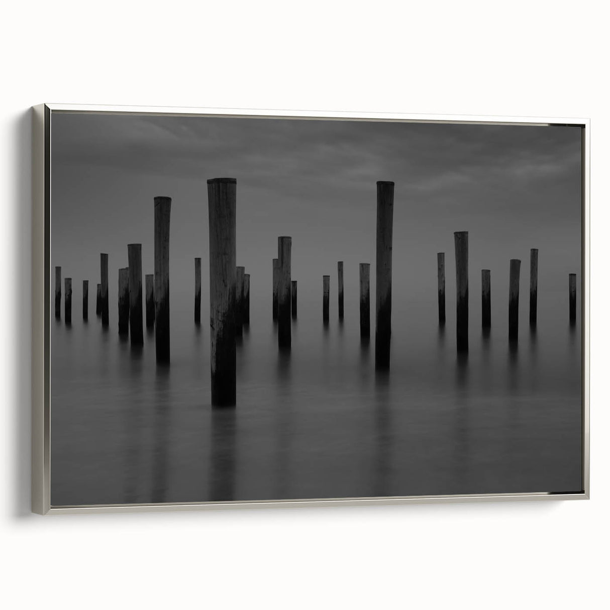 Contemporary Minimalist Nature Art – Pier Posts in Silent Water