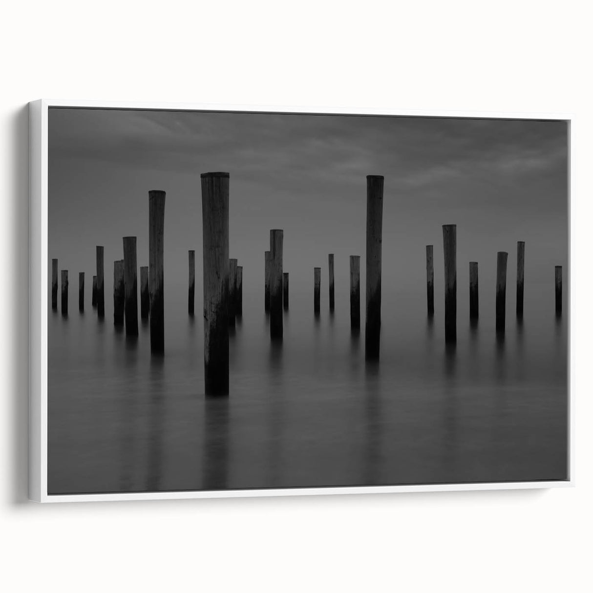 Contemporary Minimalist Nature Art – Pier Posts in Silent Water
