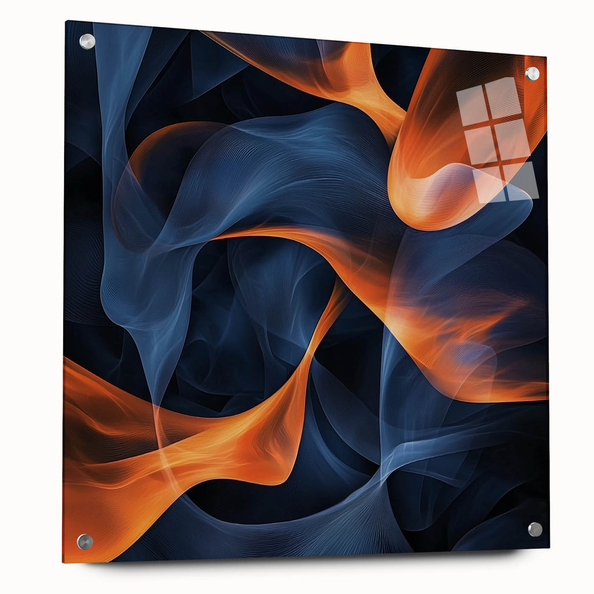 Large Abstract Paintings - Fiery Orange & Blue Modern Wall Art