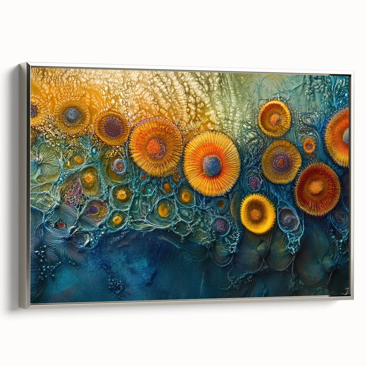 Radiant Bloom – Modern Fluid Art Prints in Orange and Deep Blue