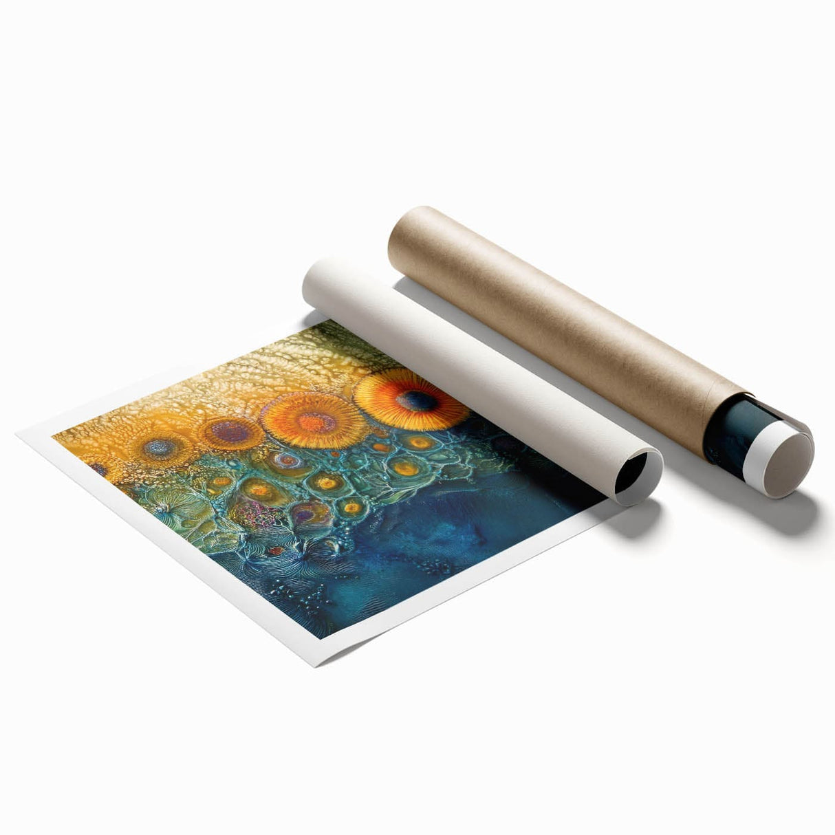 Radiant Bloom – Modern Fluid Art Prints in Orange and Deep Blue