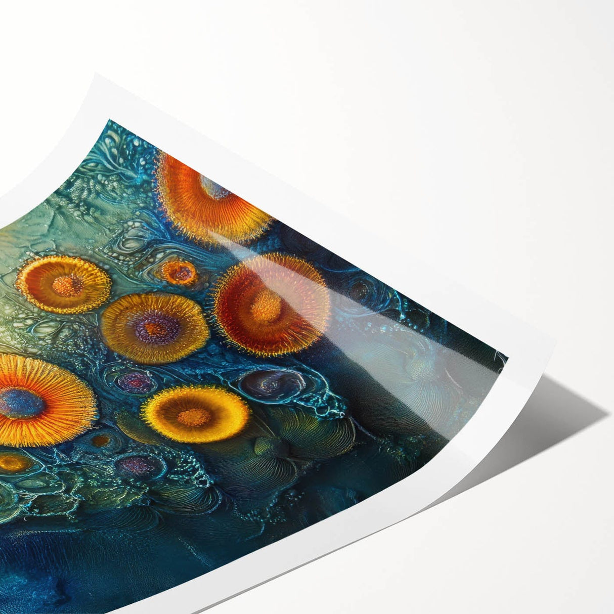 Radiant Bloom – Modern Fluid Art Prints in Orange and Deep Blue