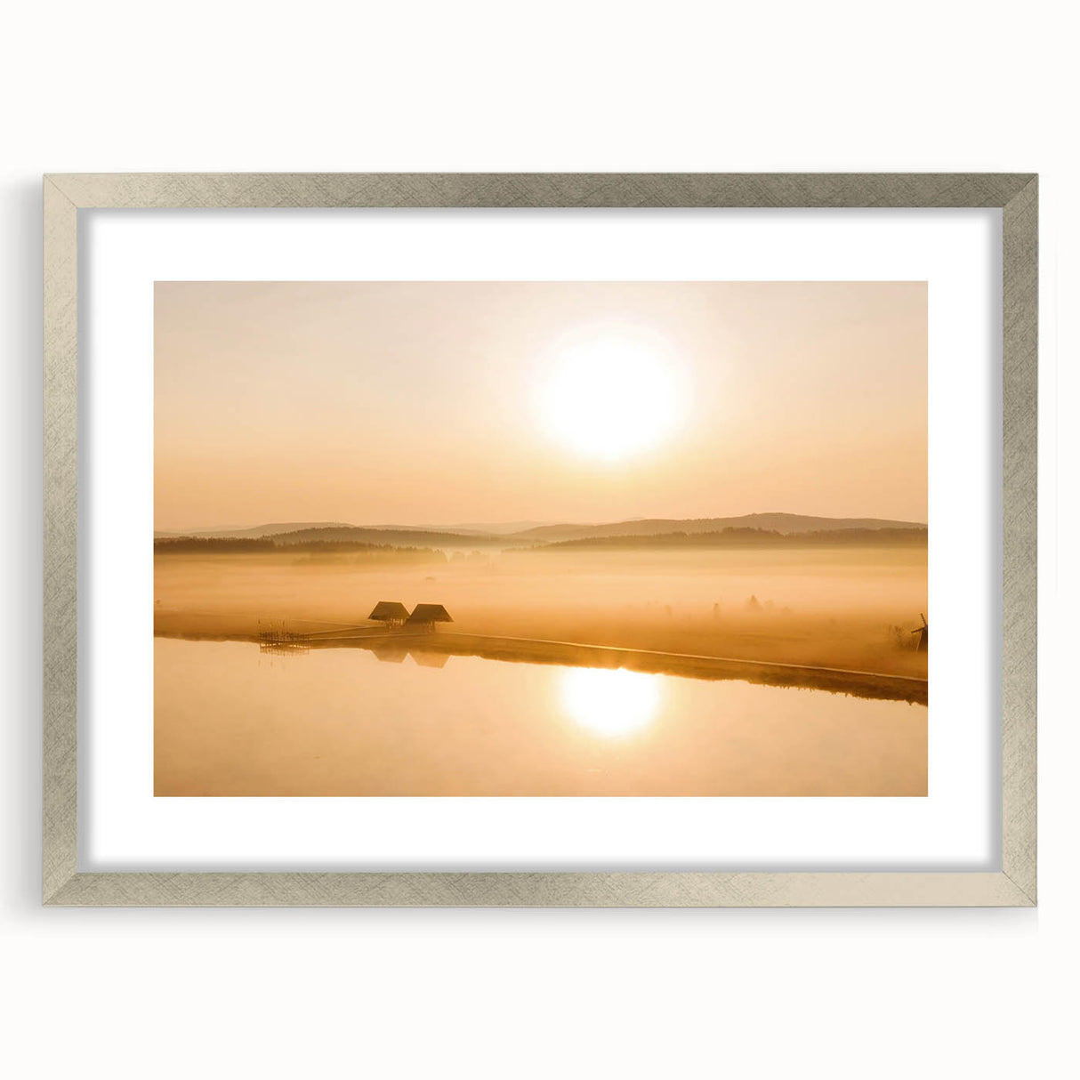 Minimalist Mountain Wall Art – Sunrise Over Misty Golden Valley