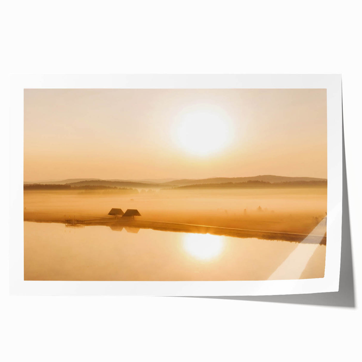 Minimalist Mountain Wall Art – Sunrise Over Misty Golden Valley