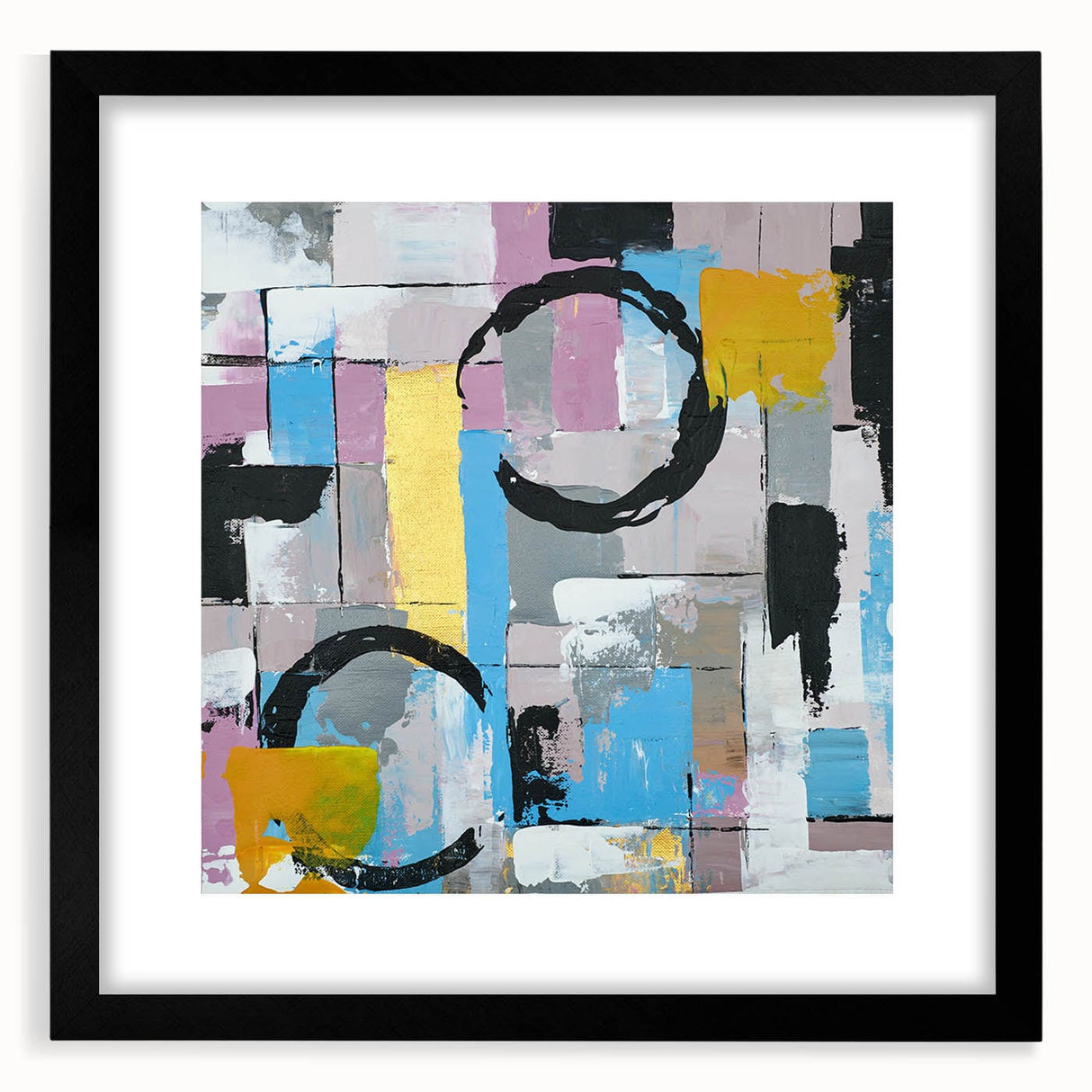 Abstract Canvas Wall Art – Modern Art Print in Blue, Lilac & Yellow