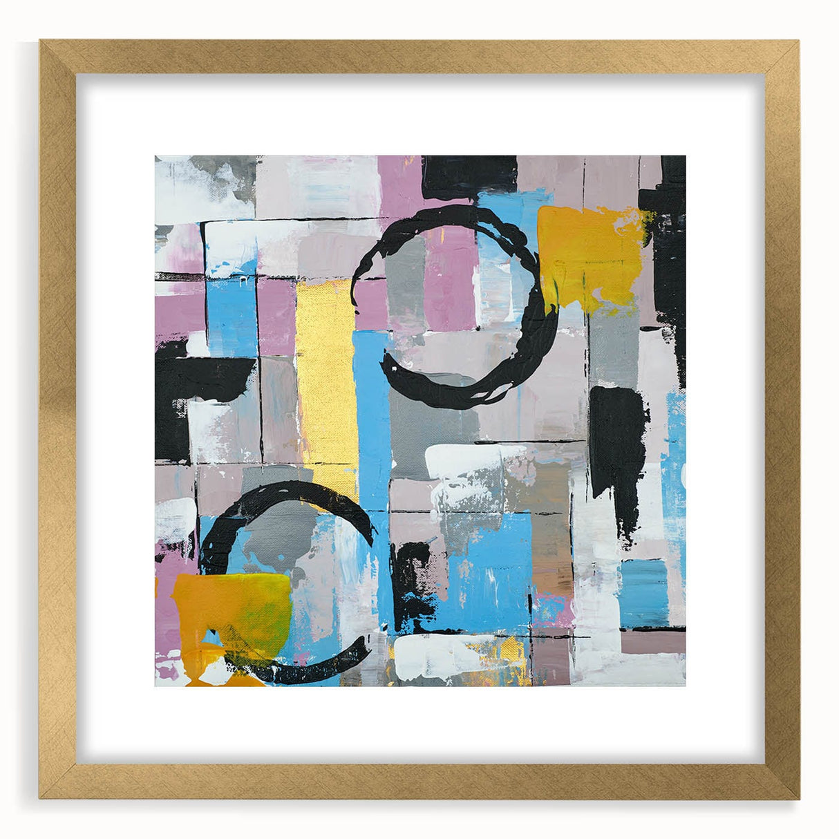 Abstract Canvas Wall Art – Modern Art Print in Blue, Lilac & Yellow