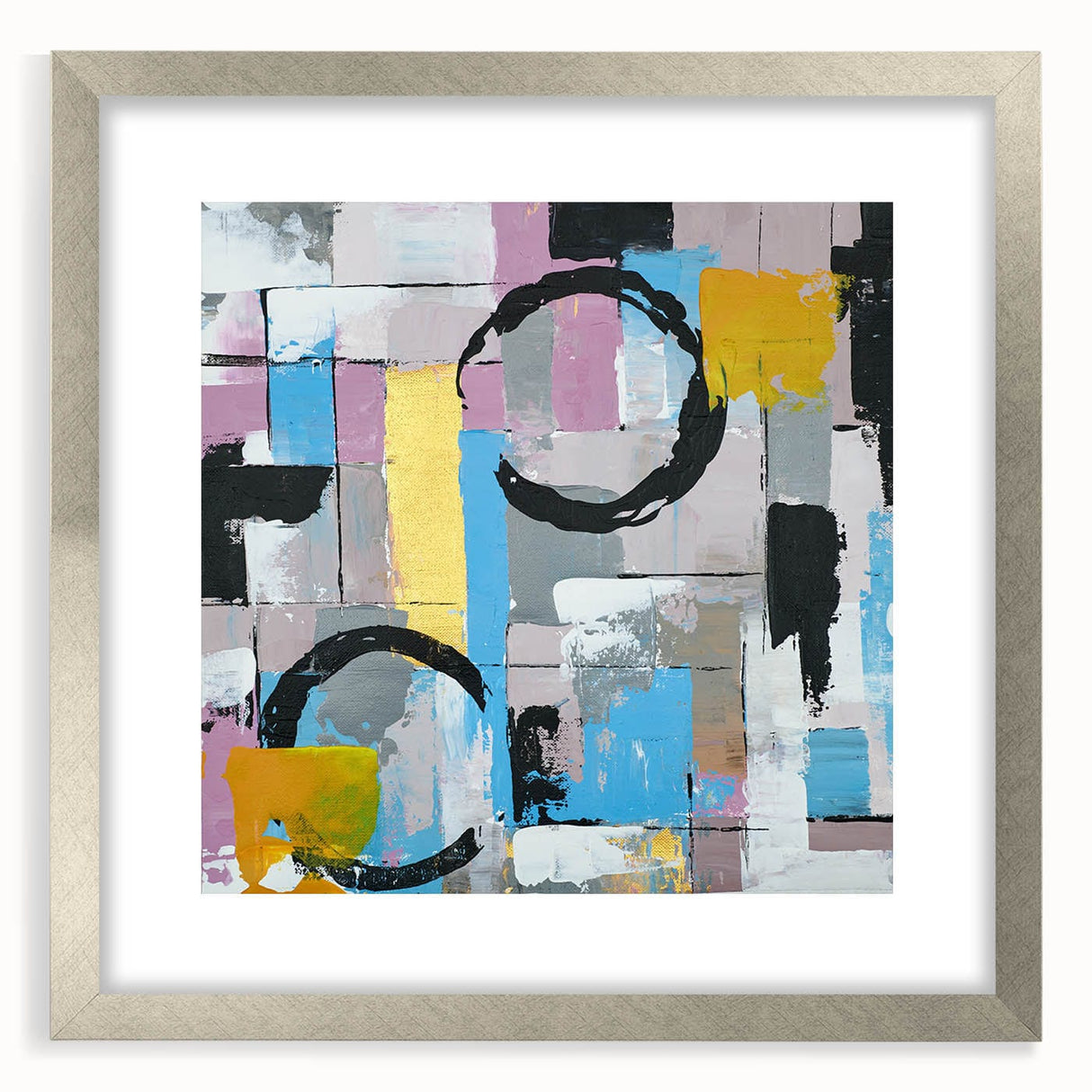 Abstract Canvas Wall Art – Modern Art Print in Blue, Lilac & Yellow