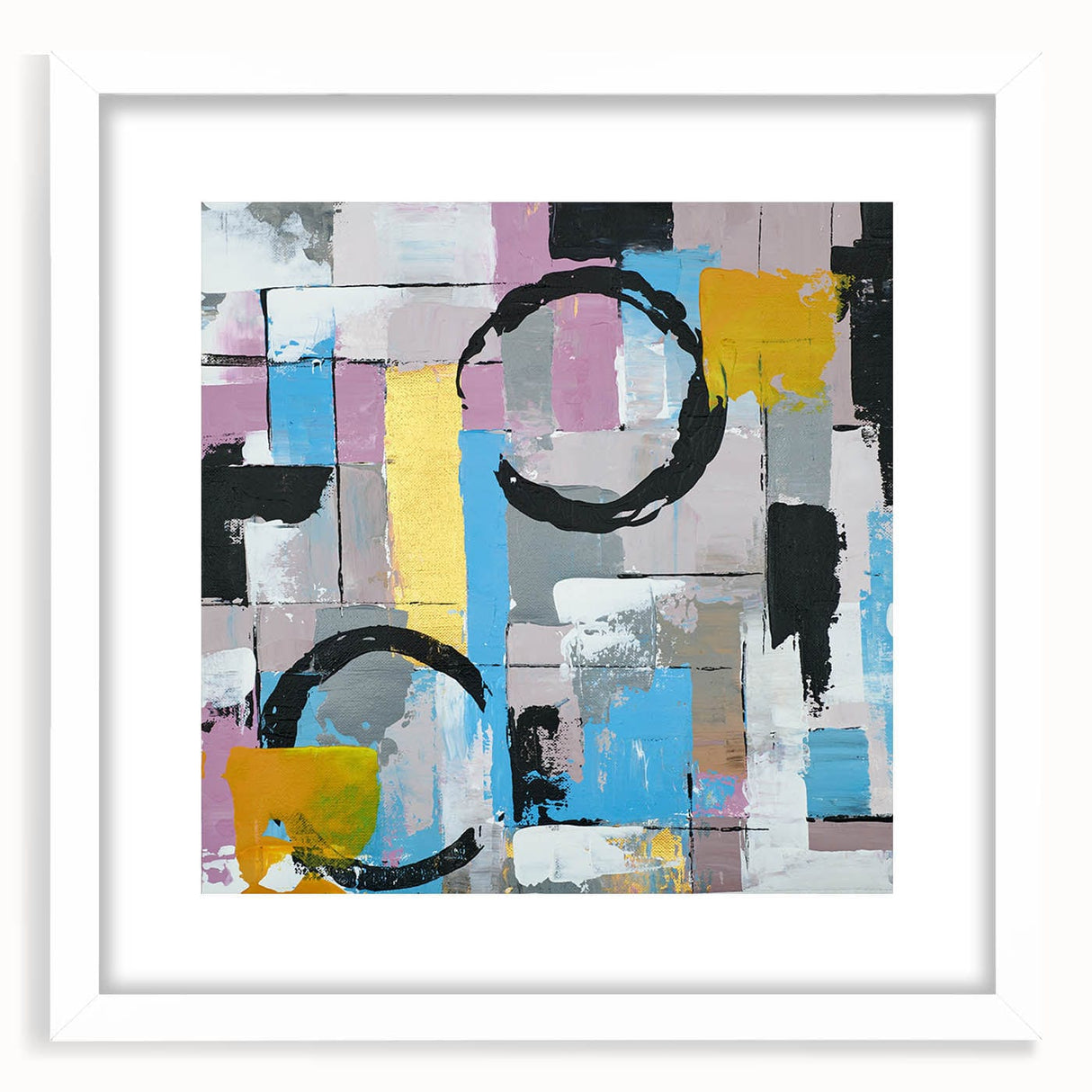 Abstract Canvas Wall Art – Modern Art Print in Blue, Lilac & Yellow