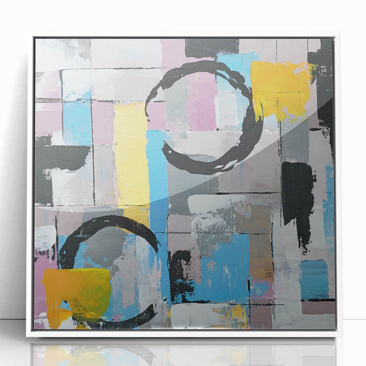 Abstract Canvas Wall Art – Modern Art Print in Blue, Lilac & Yellow