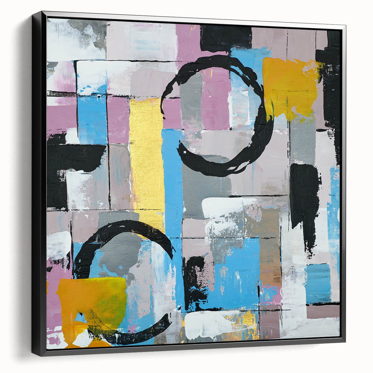 Abstract Canvas Wall Art – Modern Art Print in Blue, Lilac & Yellow