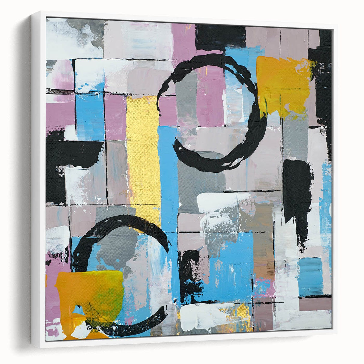 Abstract Canvas Wall Art – Modern Art Print in Blue, Lilac & Yellow