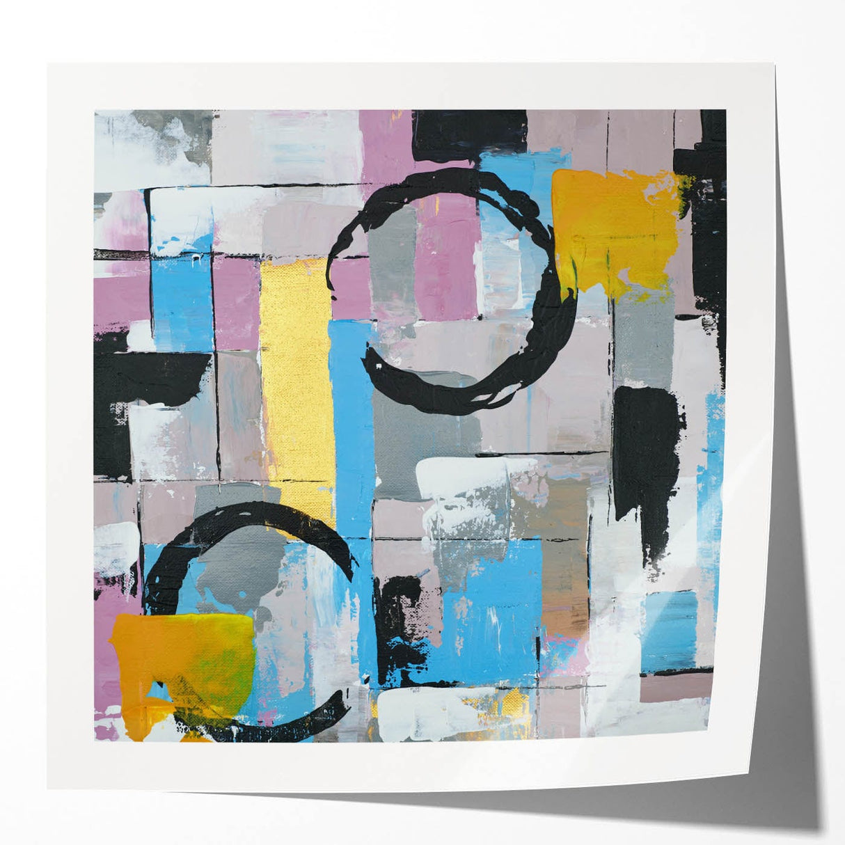 Abstract Canvas Wall Art – Modern Art Print in Blue, Lilac & Yellow