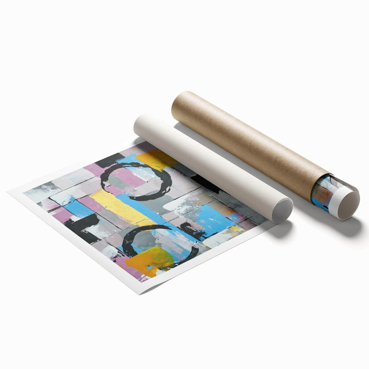 Abstract Canvas Wall Art – Modern Art Print in Blue, Lilac & Yellow