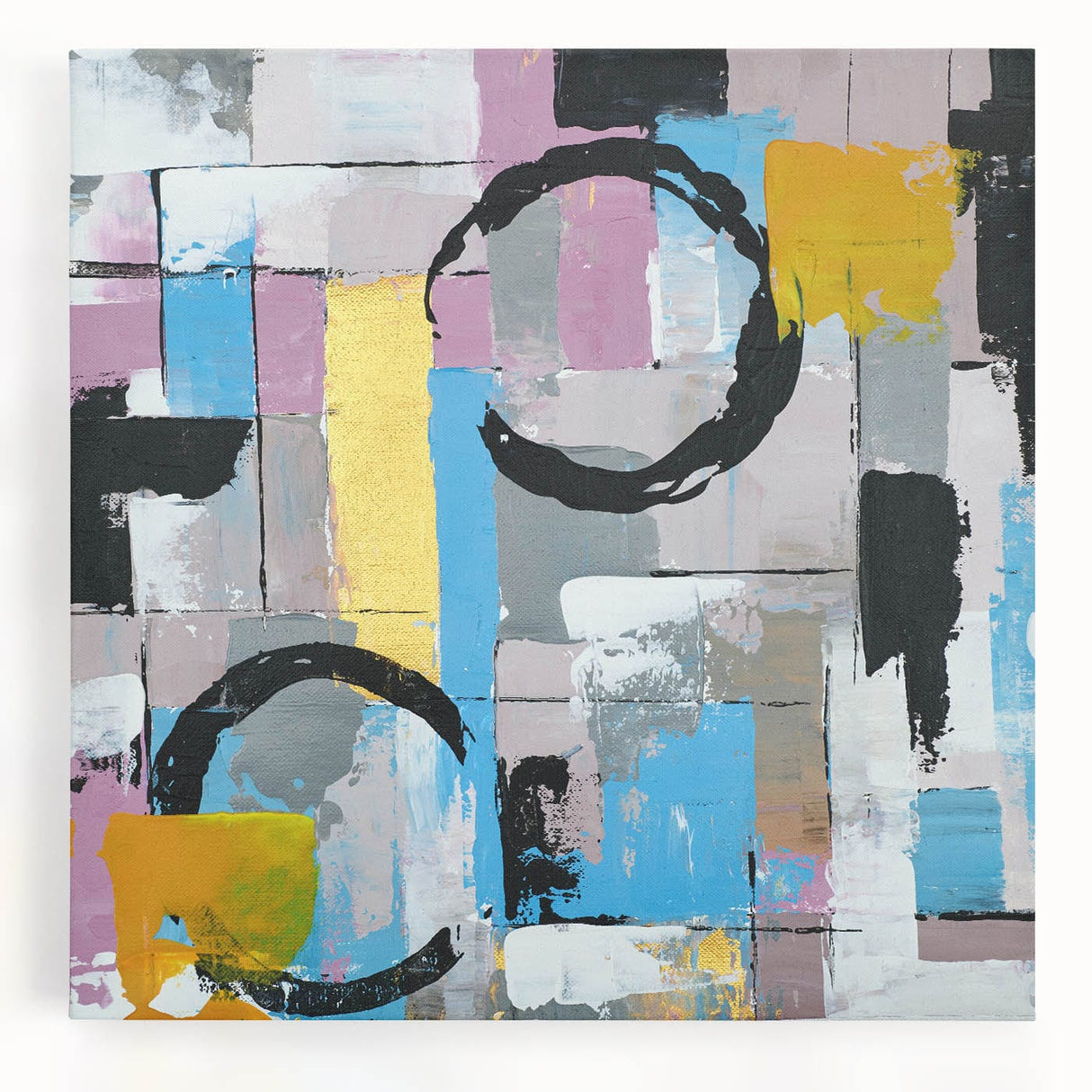 Abstract Canvas Wall Art – Modern Art Print in Blue, Lilac & Yellow