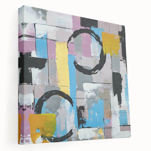 Abstract Canvas Wall Art – Modern Art Print in Blue, Lilac & Yellow