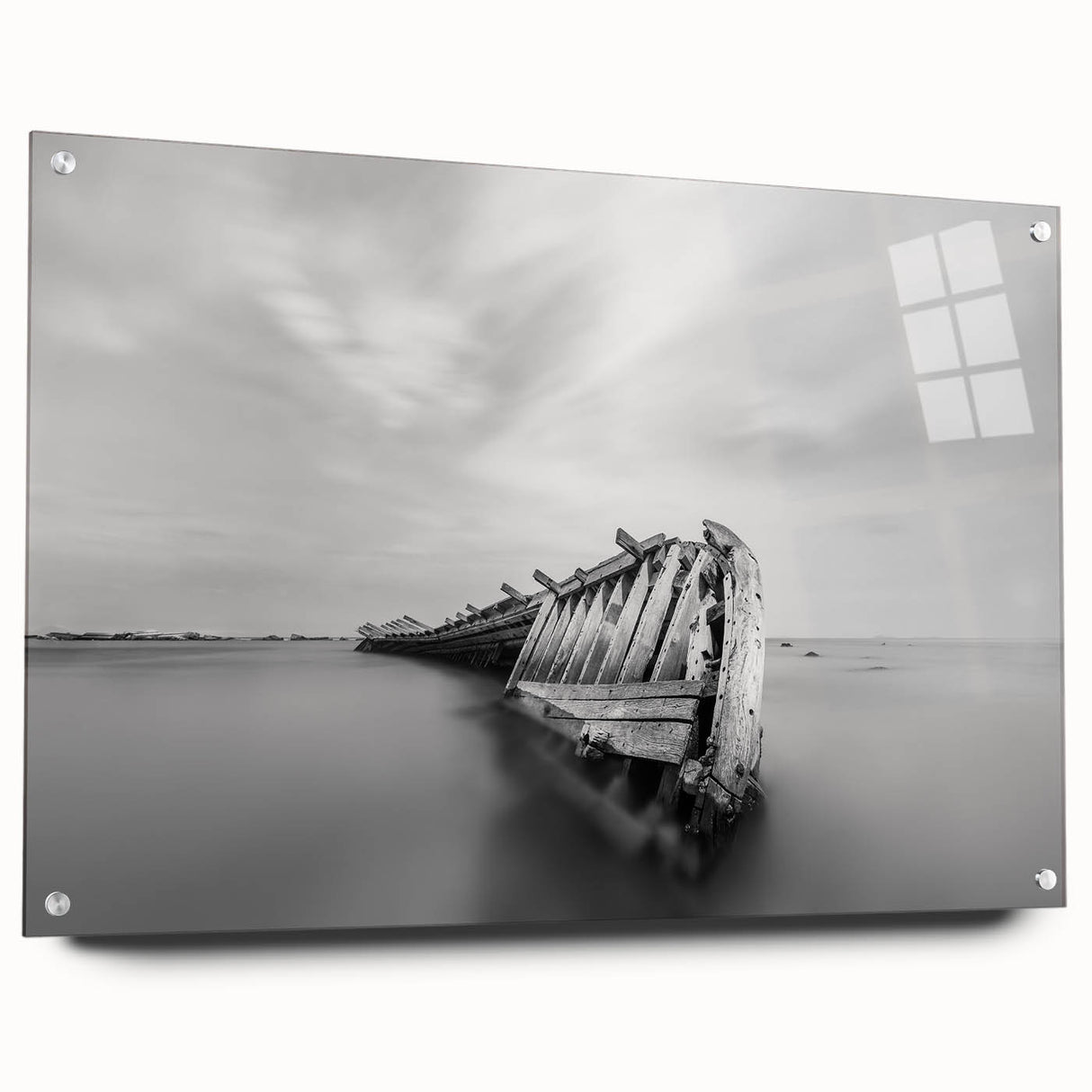 Abstract Minimalist Landscape Paintings – Shipwreck in Silent Waters