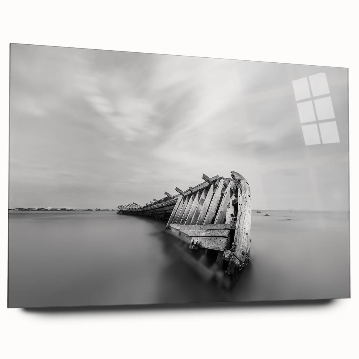 Abstract Minimalist Landscape Paintings – Shipwreck in Silent Waters